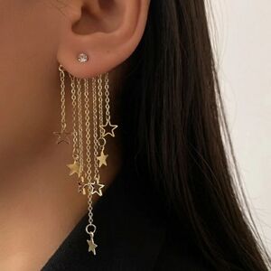 Dangling gold stars wear it two ways fashion earrings